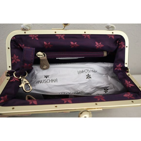 Anuschka Jungle Hand-Painted Leather Kiss Lock Clutch Crossbody Shoulder Bag - Picture 8 of 9